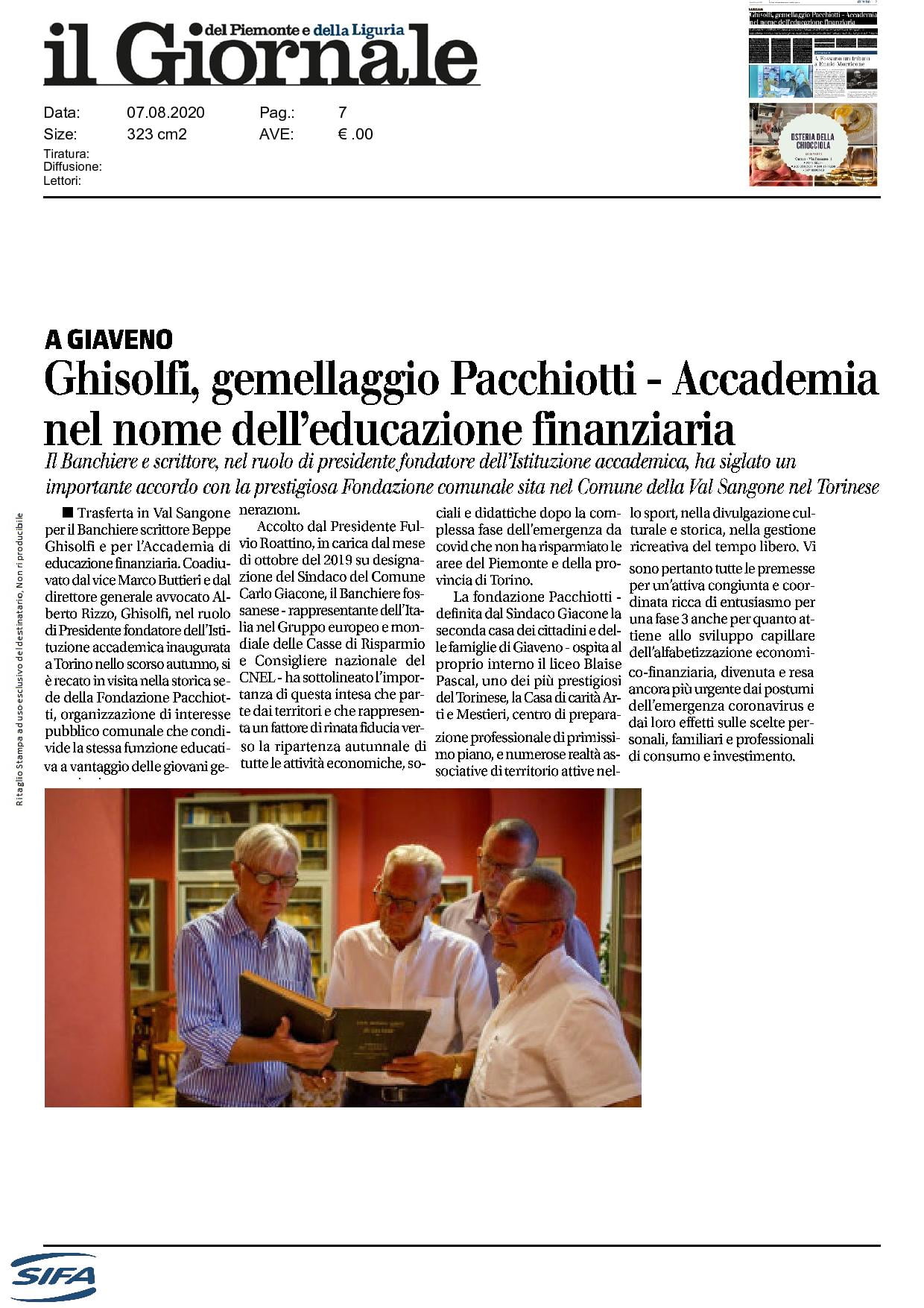 Ghisolfi, gemellaggio Pacchiotti - Accademia nel nome dell'educazione finanziaria